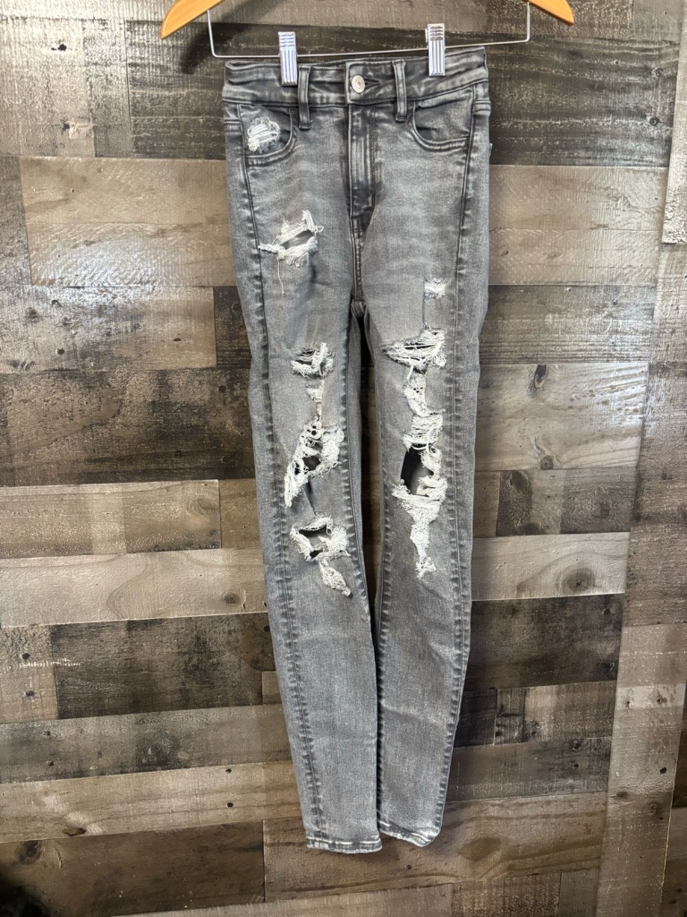 American Eagle Outfitters Gray Distressed Super High-Rise Jeggings 000regular